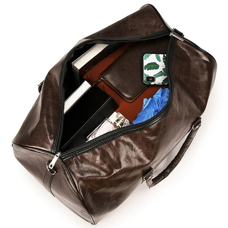 BlackPluss - Leather Travel Bag Large Duffle Independent Big Fitness Bags.