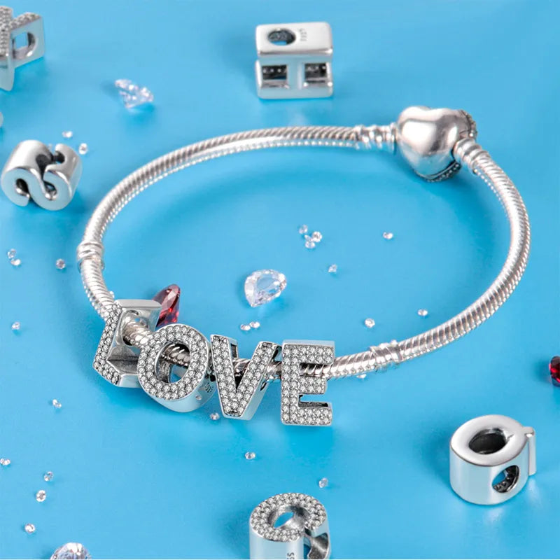 BlackPluss - 925 sterling silver charms original fit pandora original bracele silver Classic 26 letters beads charm diy women pendan jewelry