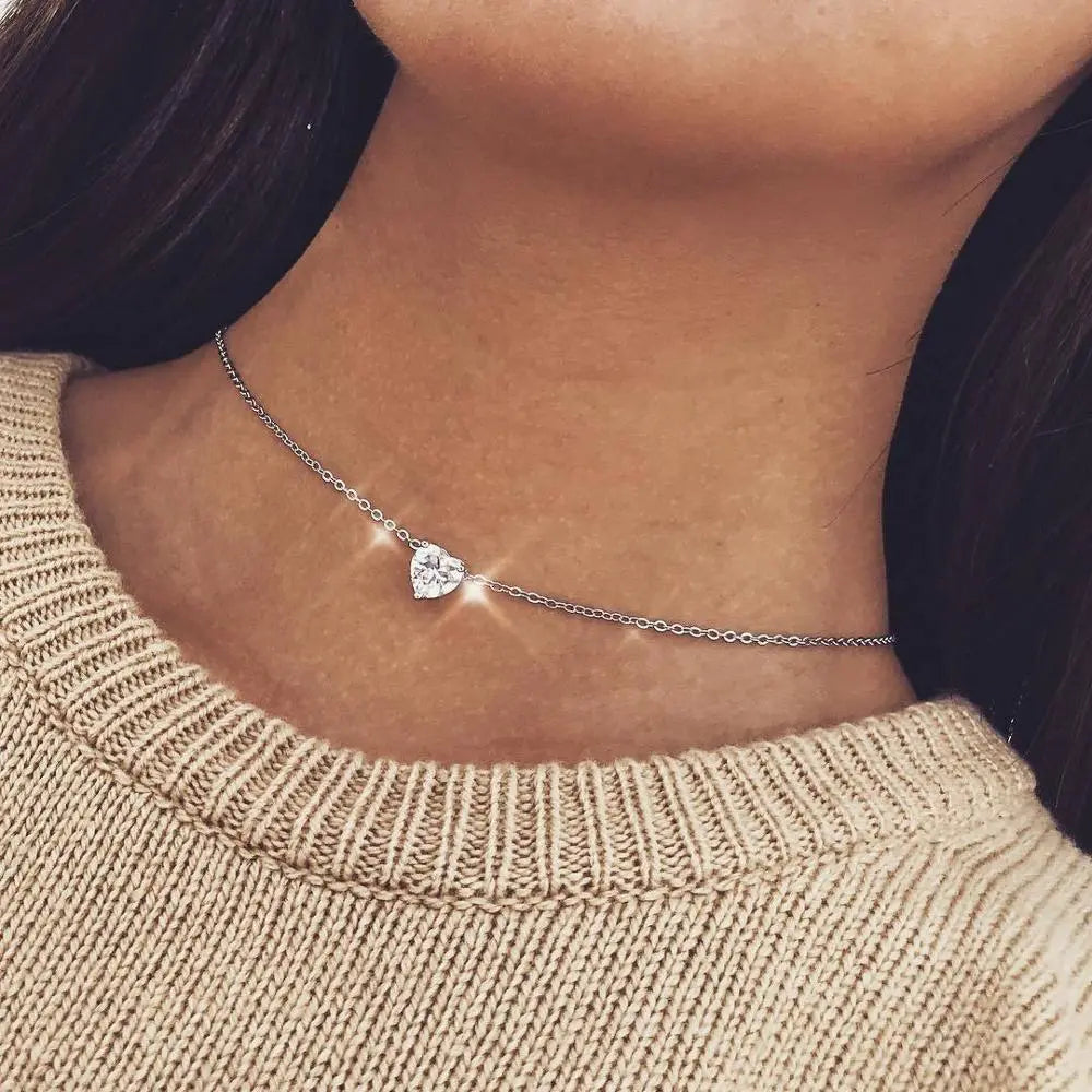 BlackPluss - Double Layer Necklace For Women Imitation Pearl Crystal Heart Pendant.