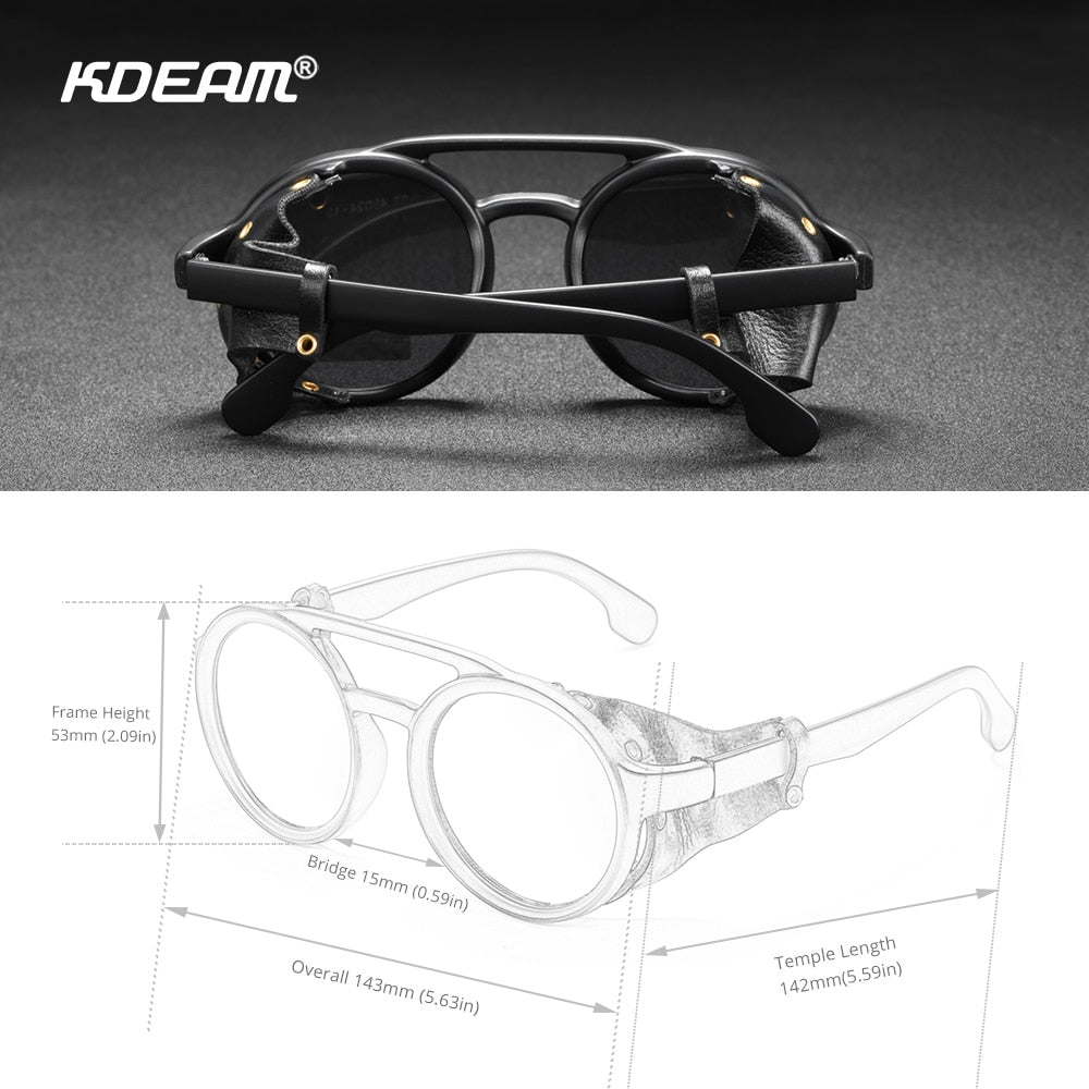 BlackPluss - Vintage Round Sunglasses Men Leather Shield Sun Glasses