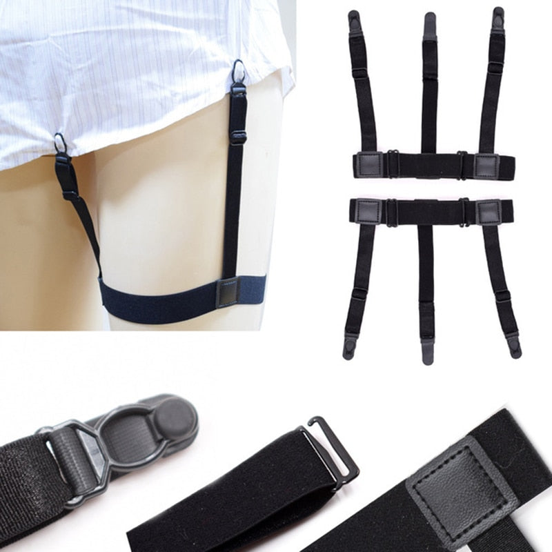 BlackPluss - 1 Pair Men Shirt Stays Belt with Non-slip Locking Clips Keep Shirt Tucked Leg Thigh.