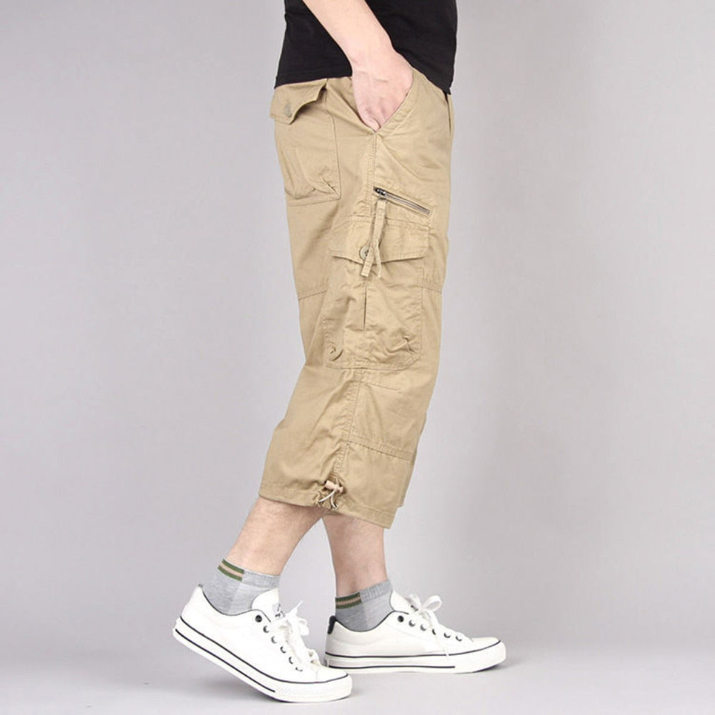 BlackPluss - Summer Men's Casual Cotton Cargo Shorts Overalls Long Length.