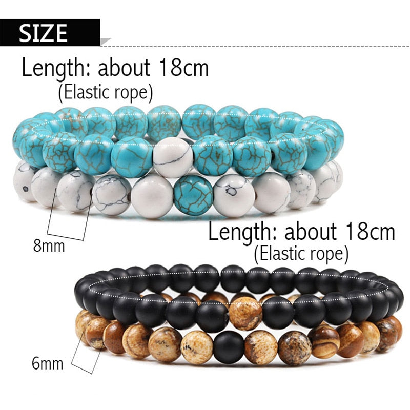 BlackPluss - Set Bracelet Couples Distance Black White Natural Lava Stone Tiger Eye