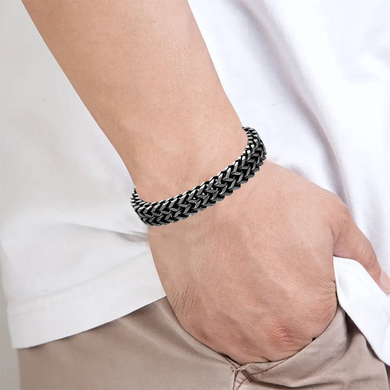 BlackPluss - Stainless Steel Chain Men Bracelet Punk Hand Accessories Magnetic Clasp