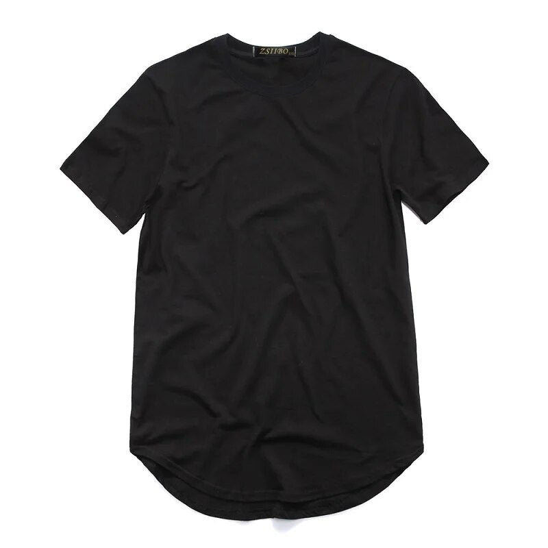 BlackPluss - men's T Shirt Extended Round Sweep T-Shirt Curved Hem Long line Tops Hip Hop Urban Blank Streetwear