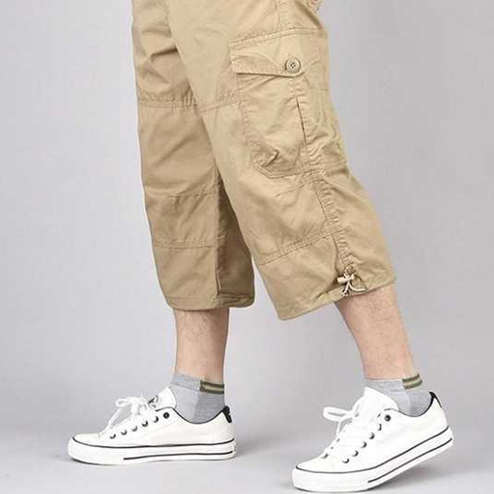 BlackPluss - Summer Men's Casual Cotton Cargo Shorts Overalls Long Length.