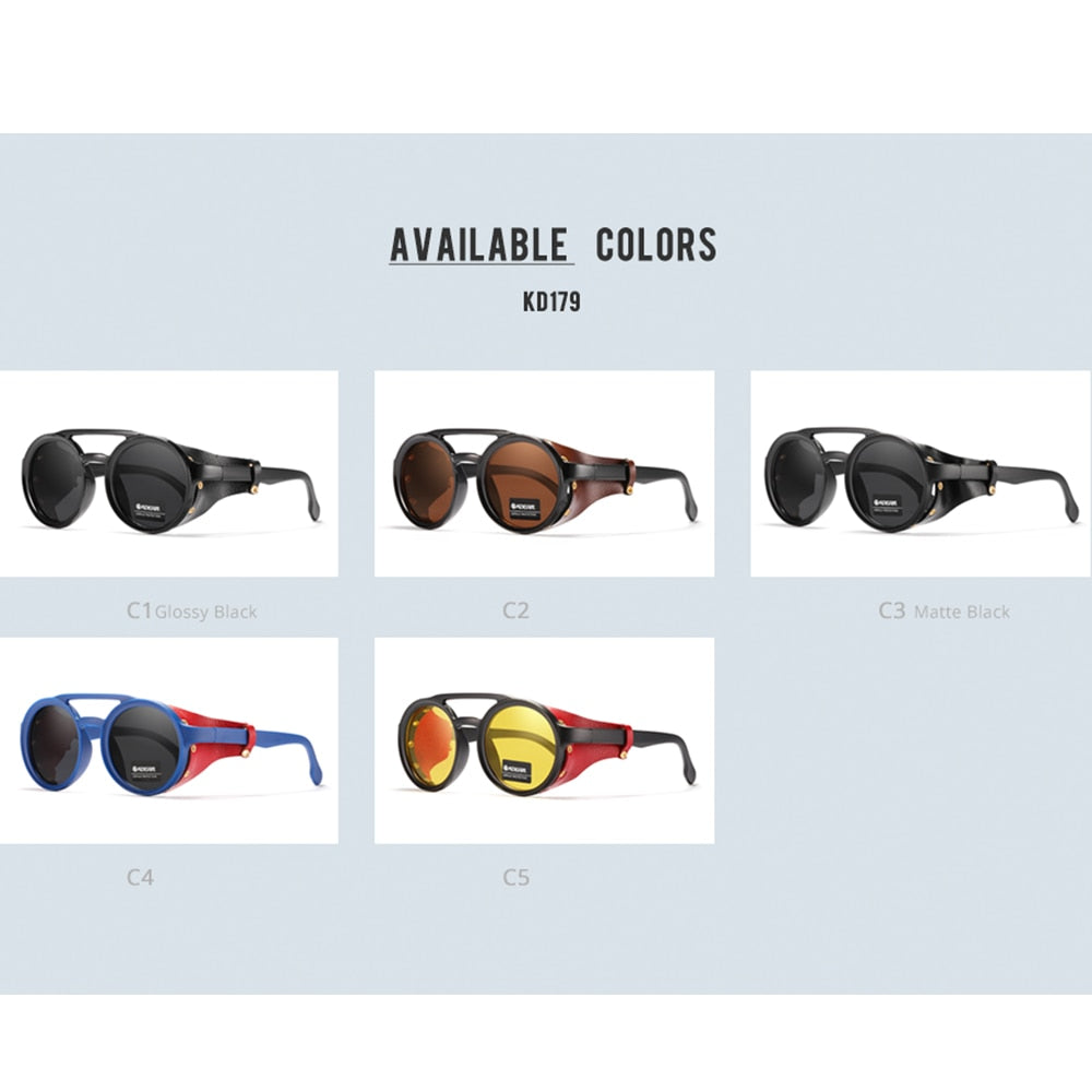 BlackPluss - Vintage Round Sunglasses Men Leather Shield Sun Glasses