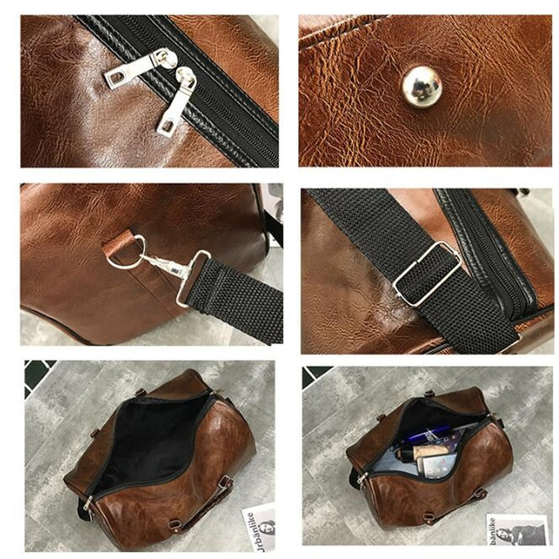 BlackPluss - Leather Travel Bag Large Duffle Independent Big Fitness Bags.