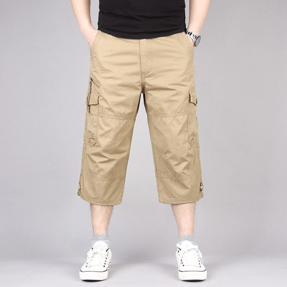 BlackPluss - Summer Men's Casual Cotton Cargo Shorts Overalls Long Length.