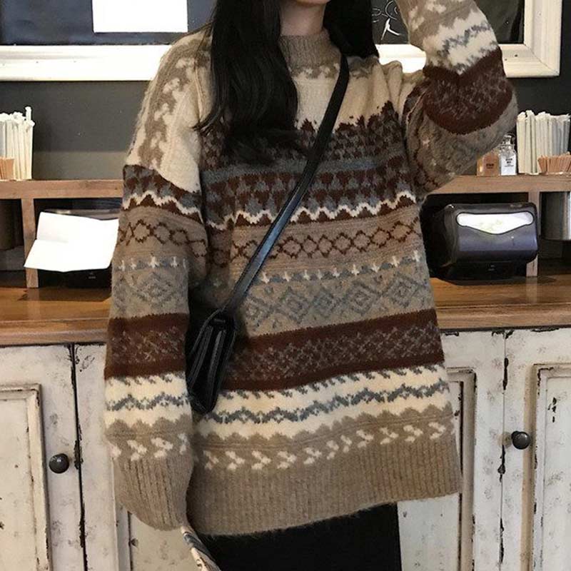 BlackPluss - Vintage Sweaters Women Pullover Winter Striped Jumpers