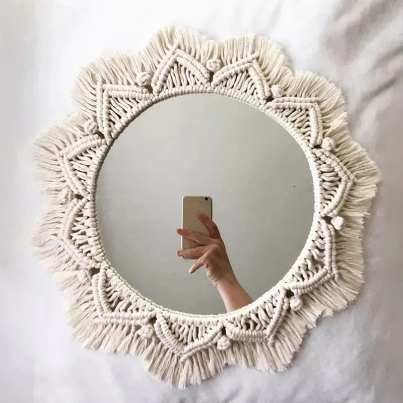 BlackPluss - Boho Macrame Round Mirror Decorative Mirrors Aesthetic