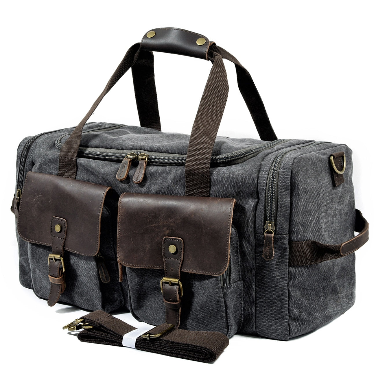 BlackPluss - Mens Canvas Leather Travel Bags Carry-on Luggage Handbag.