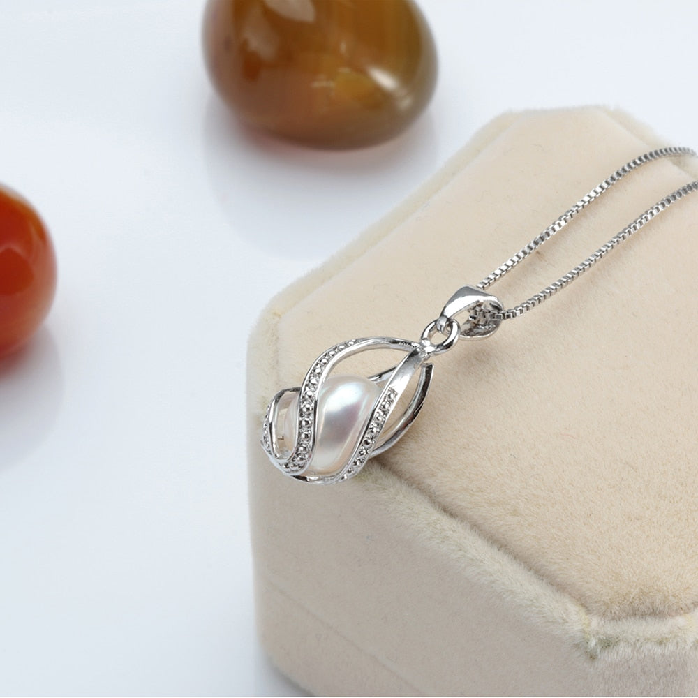 BlackPluss - Freshwater Pearl Cage Pendant For Women Silver 925 Jewelry