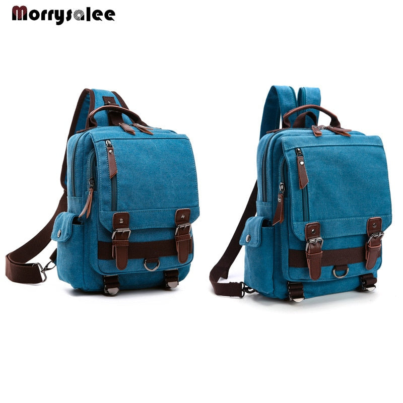 Black Pluss - Canvas Bag Men Bag Retro Shoulder Solid Color Zipper.