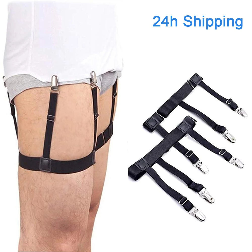 BlackPluss - 1 Pair Men Shirt Stays Belt with Non-slip Locking Clips Keep Shirt Tucked Leg Thigh.