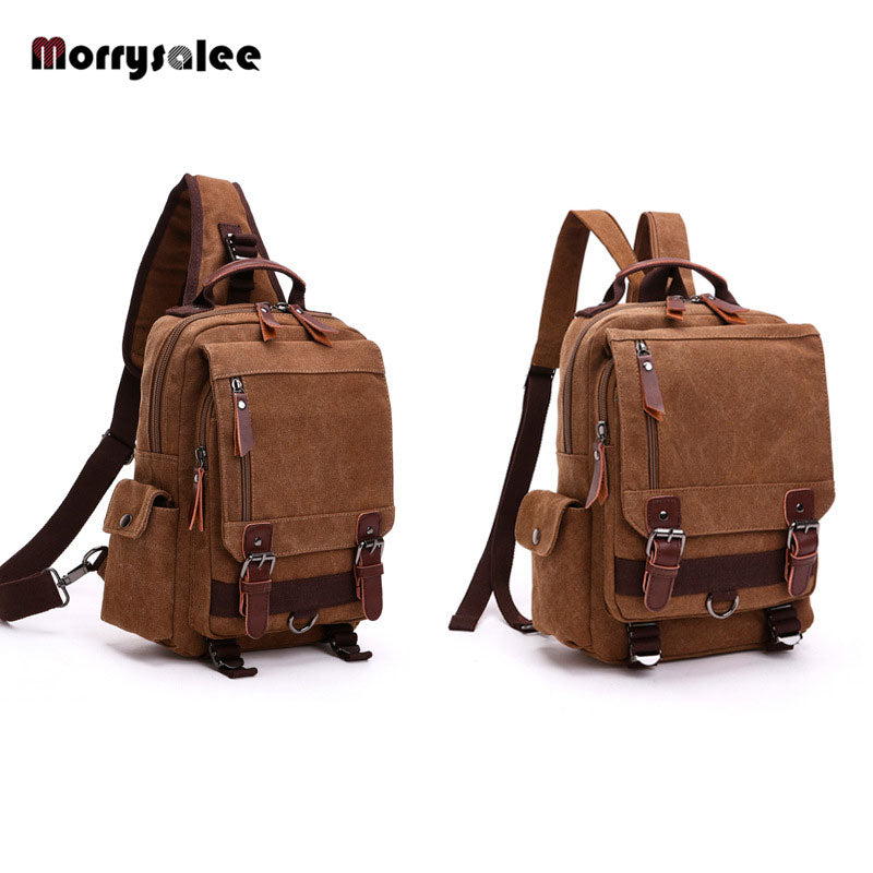 Black Pluss - Canvas Bag Men Bag Retro Shoulder Solid Color Zipper.