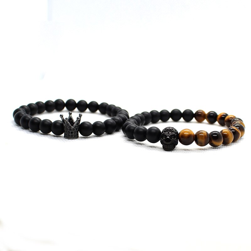 BlackPluss - Stone Beads Bracelet Men Accessories Crown Braclets Handmade.