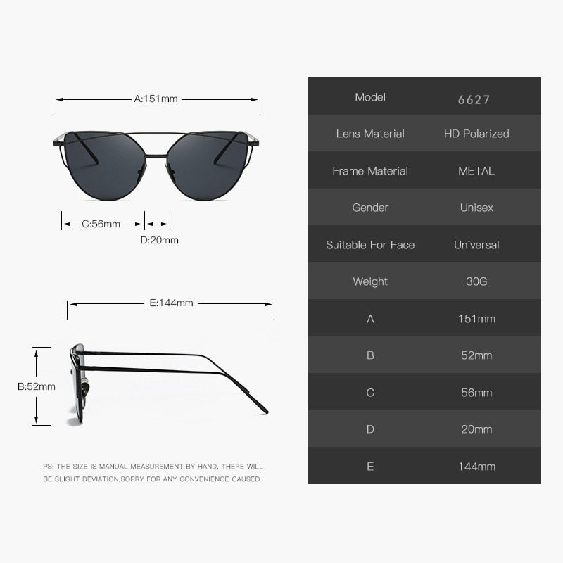 BlackPluss - Cat Eye Vintage Rose Gold Mirror Woman's Sunglasses Metal Reflective.