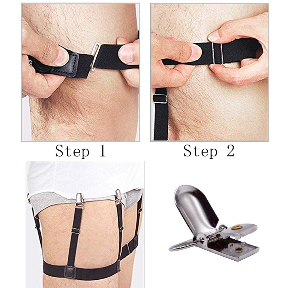 BlackPluss - 1 Pair Men Shirt Stays Belt with Non-slip Locking Clips Keep Shirt Tucked Leg Thigh.