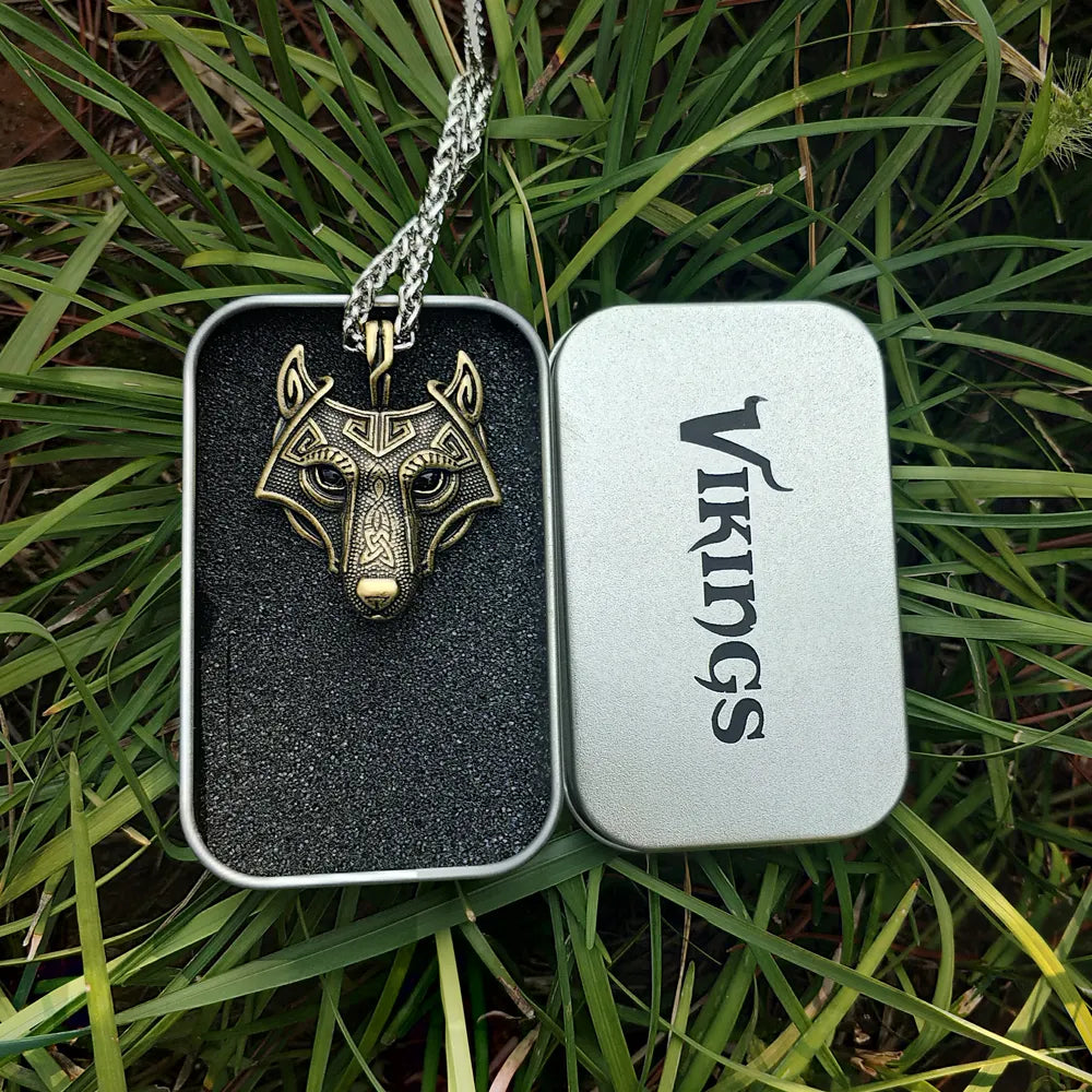 BlackPluss -1pcs Norse Viking Wolf Head Necklace For Men Original Animal Jewelry