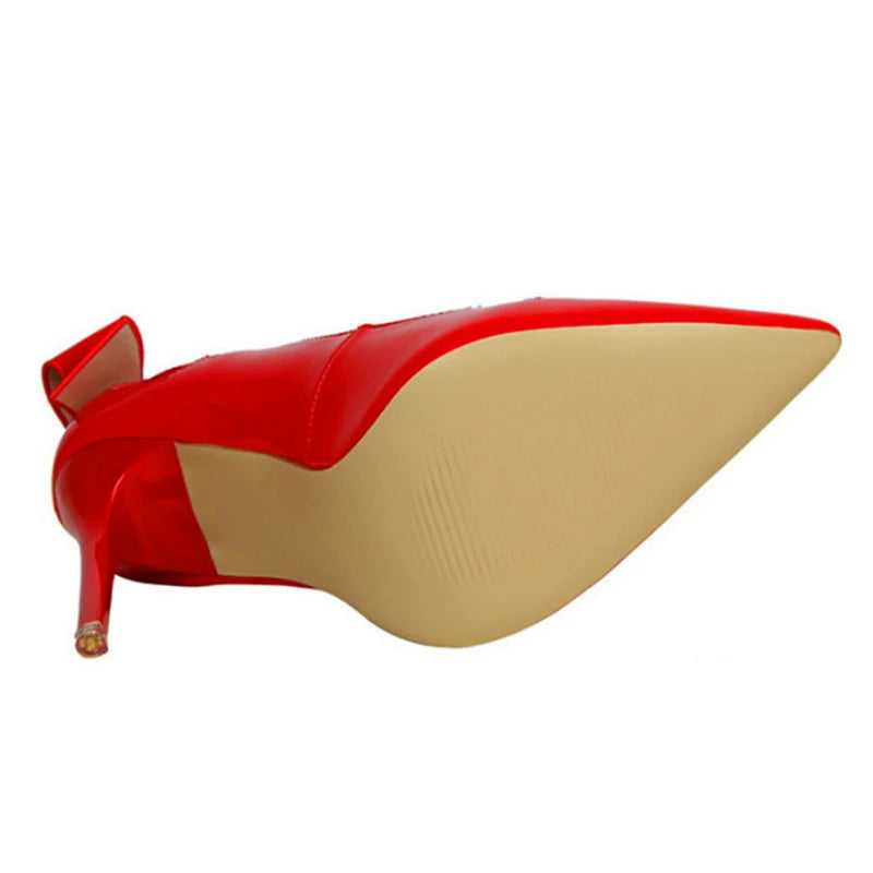 BlackPluss - Spring Patent Leather Fashion Bowtie Women's Shoes Back Heel.
