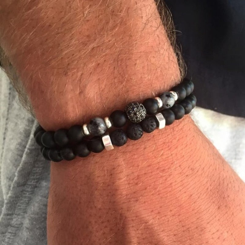 BlackPluss - 2pcs/set Beaded Bracelet Men 8mm Lava Tiger Eye Stone Bead Charm.