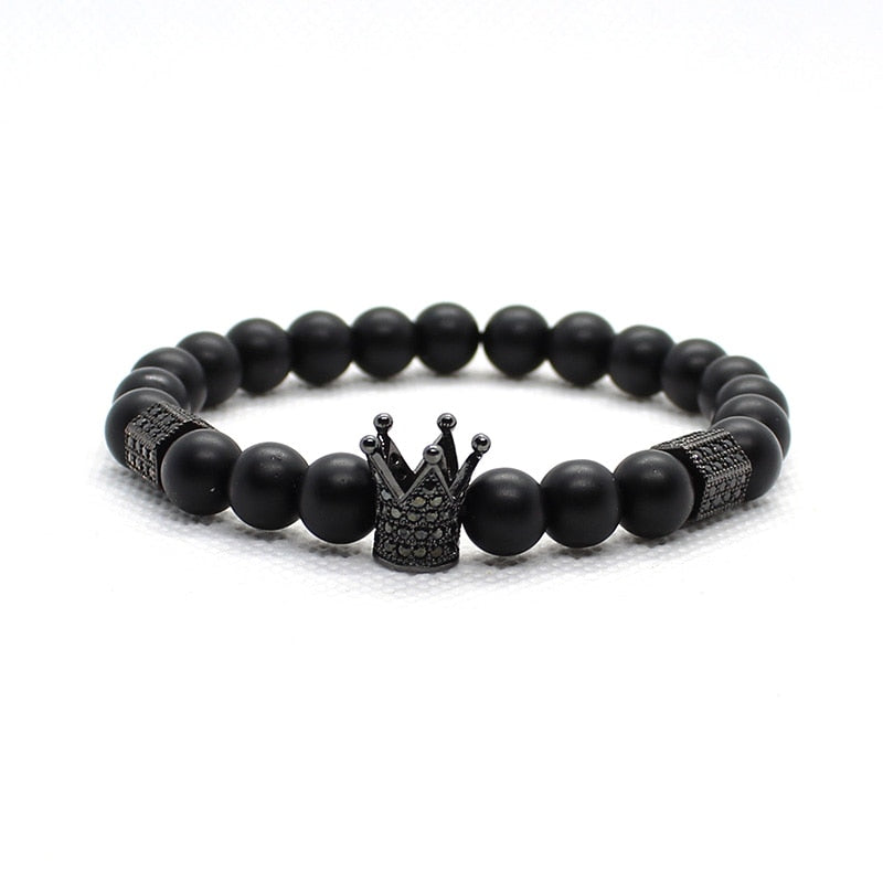 BlackPluss - Bracelet Men Accessories Matte Oxyn Stone Beads Skull.