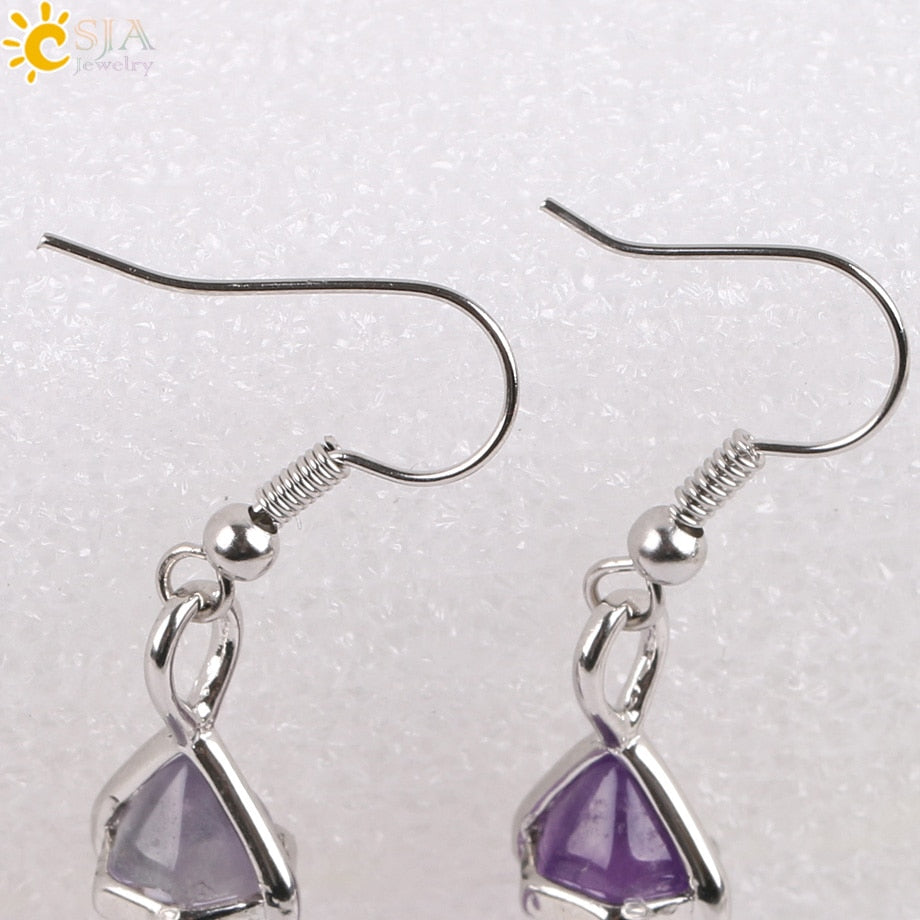 BlackPluss - Natural Stone Crystal Earrings Bead Drop Quartz Earring.