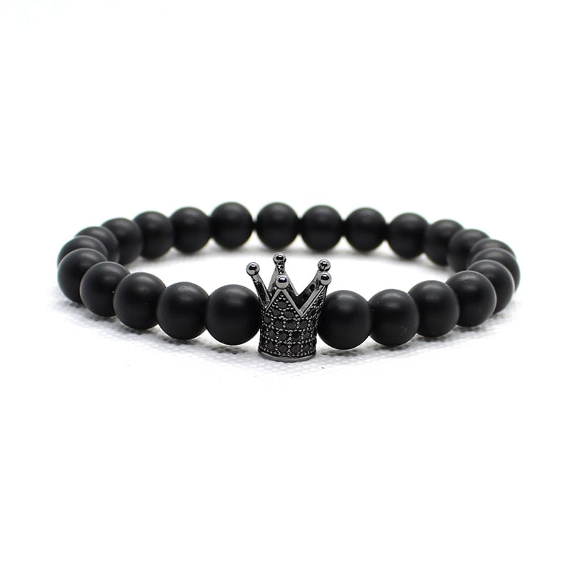 BlackPluss - Stone Beads Bracelet Men Accessories Crown Braclets Handmade.
