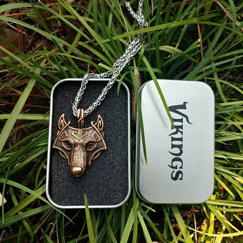 BlackPluss -1pcs Norse Viking Wolf Head Necklace For Men Original Animal Jewelry