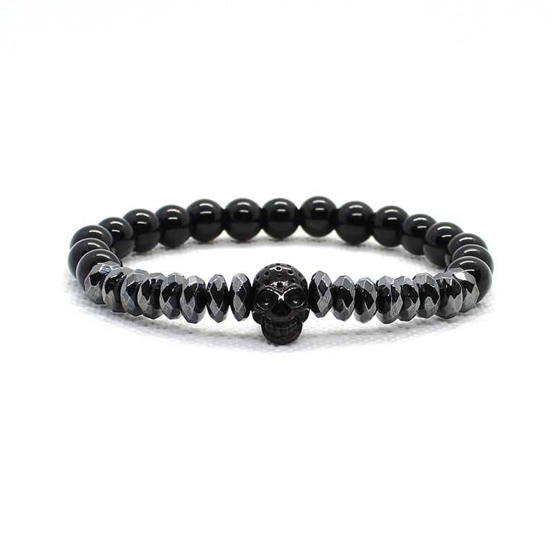 BlackPluss - Bracelet Men Accessories Matte Oxyn Stone Beads Skull.