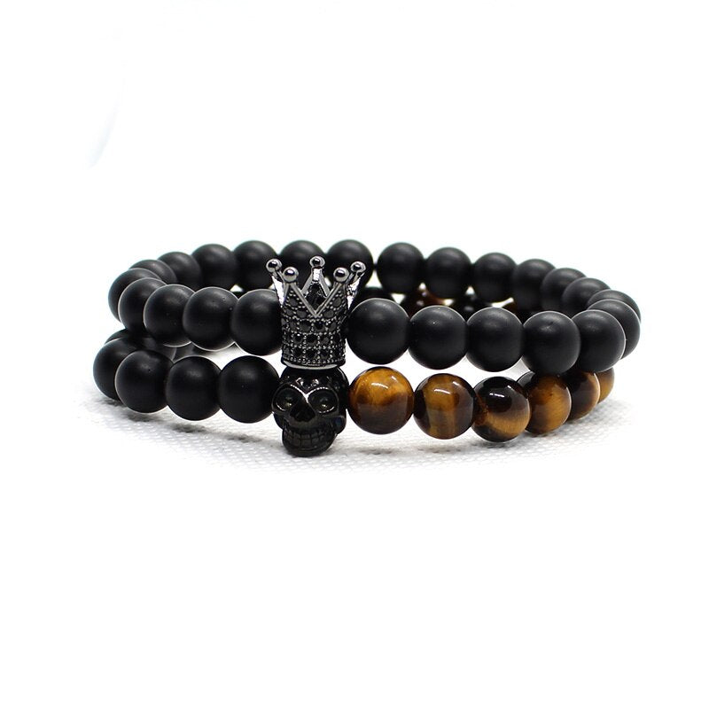 BlackPluss - Stone Beads Bracelet Men Accessories Crown Braclets Handmade.