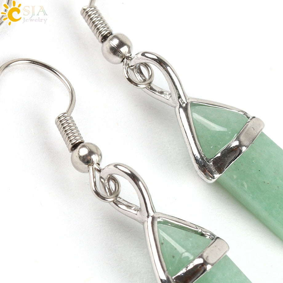 BlackPluss - Natural Stone Crystal Earrings Bead Drop Quartz Earring.