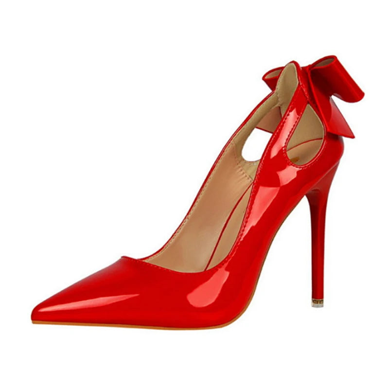 BlackPluss - Spring Patent Leather Fashion Bowtie Women's Shoes Back Heel.