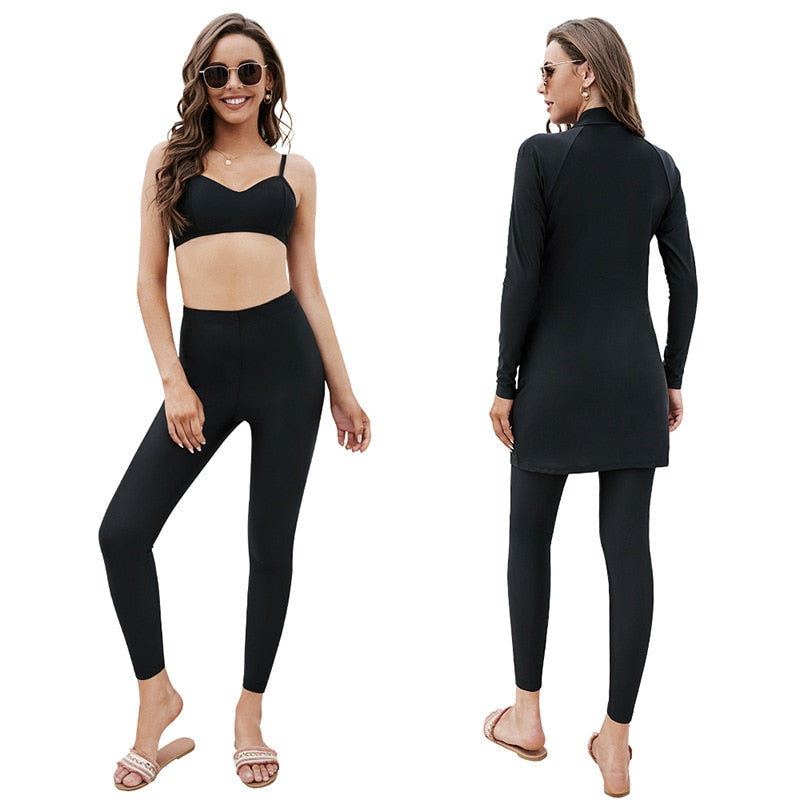 BlackPluss - Black Muslim Swimwears Women Modest Three Piece Long