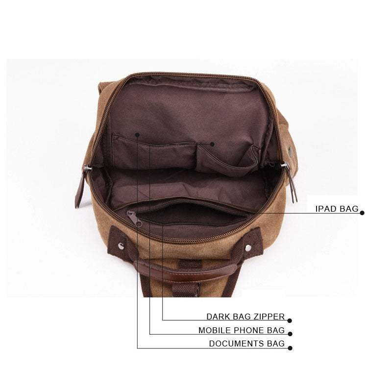 Black Pluss - Canvas Bag Men Bag Retro Shoulder Solid Color Zipper.