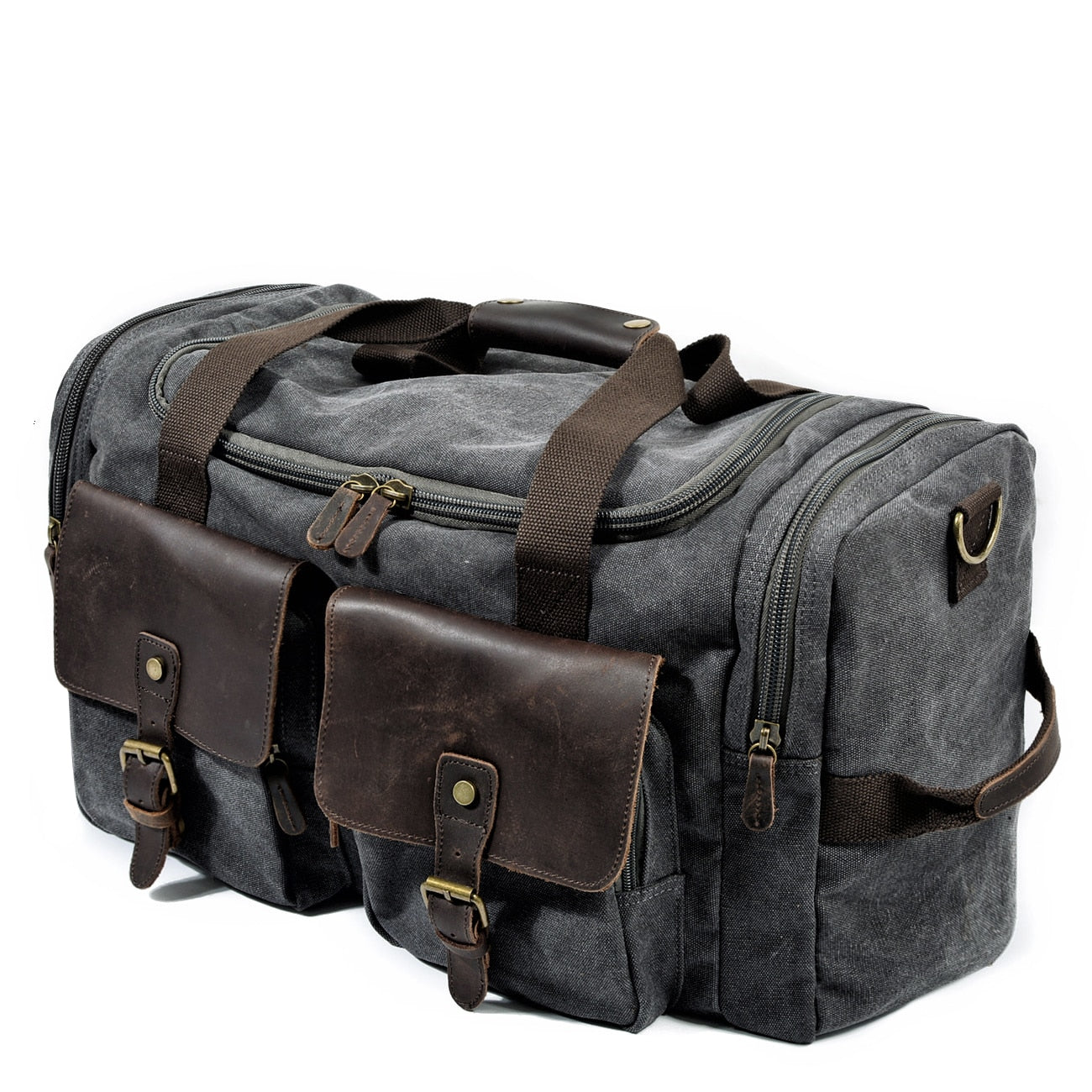 BlackPluss - Mens Canvas Leather Travel Bags Carry-on Luggage Handbag.