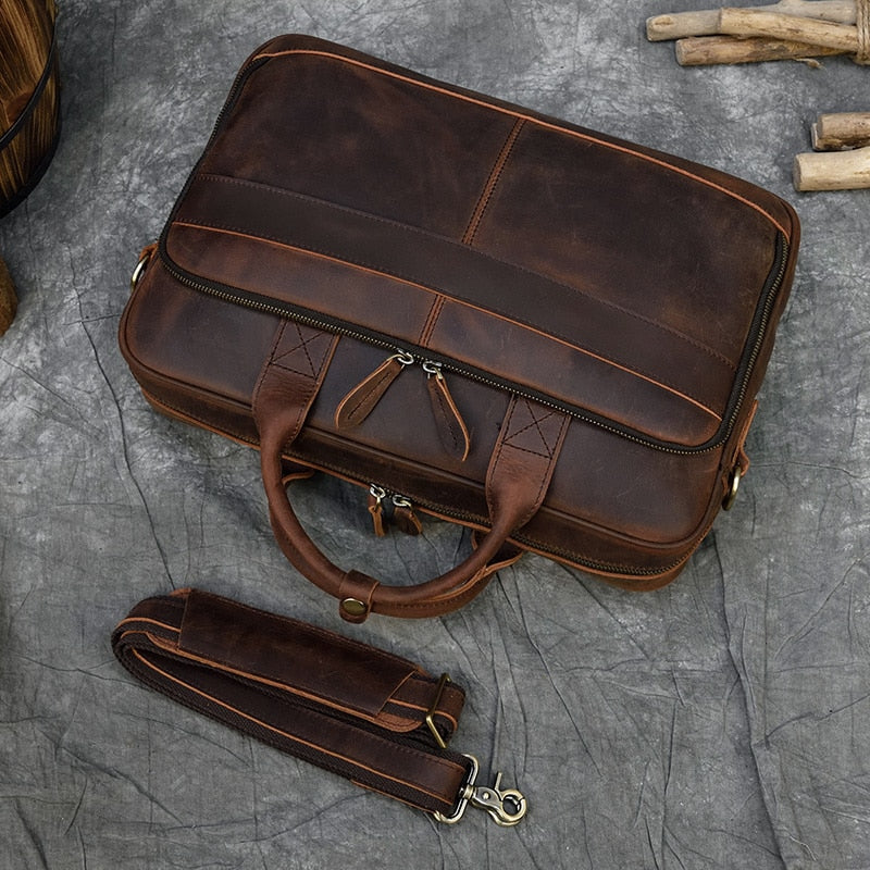 BlackPluss - Briefcase Genuine Leather Laptop Bag 15.6" PC