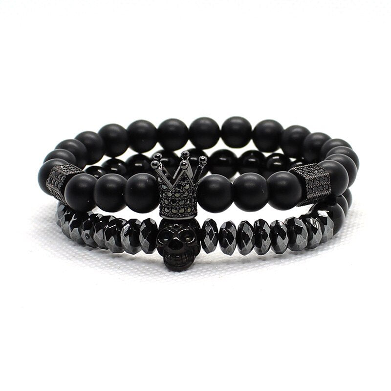 BlackPluss - Bracelet Men Accessories Matte Oxyn Stone Beads Skull Erkek Bileklik .