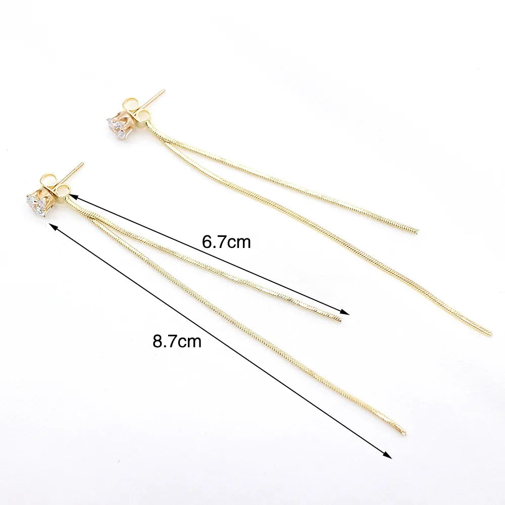 BlackPluss - Gold Color Long Crystal Tassel Dangle Earrings for Women
