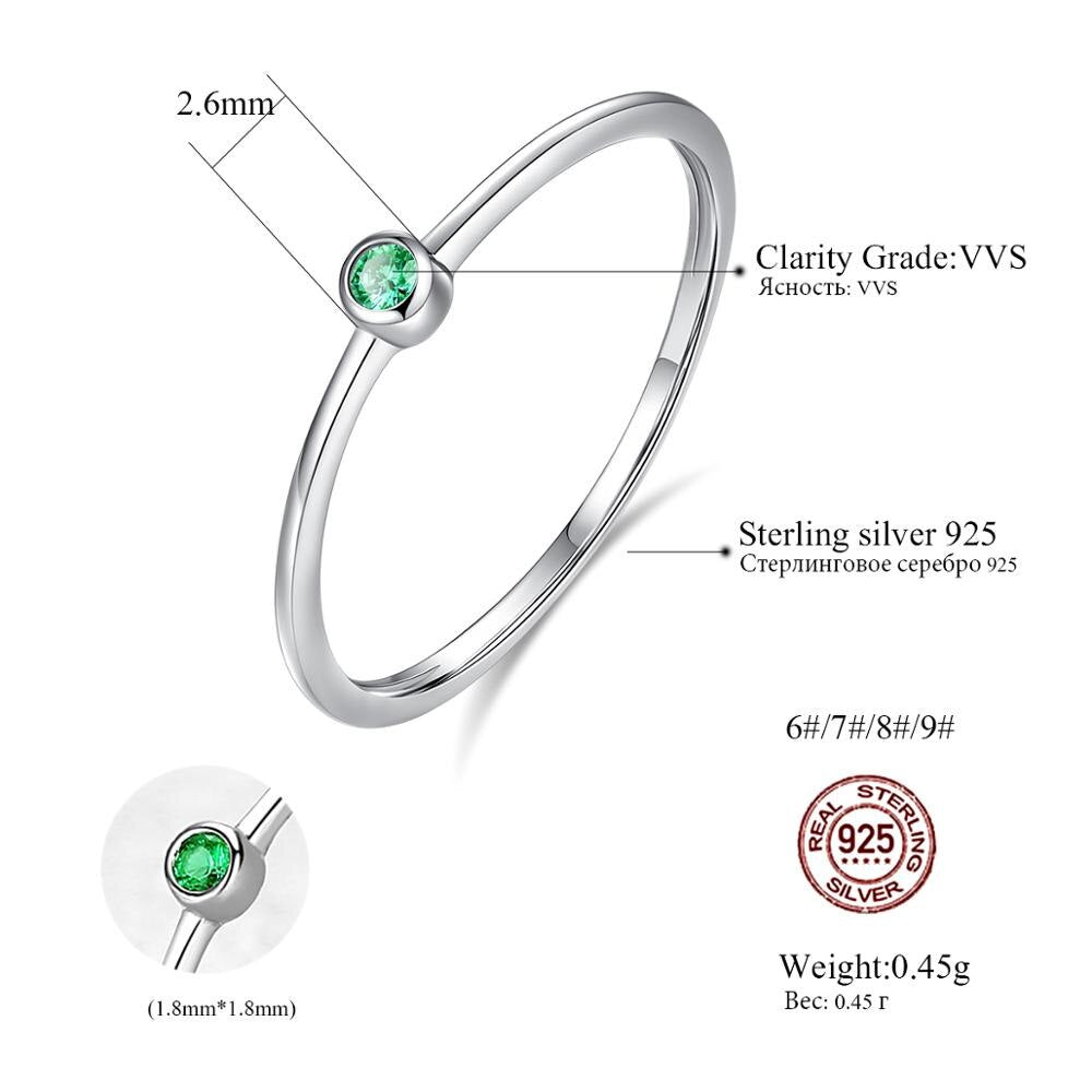 BlackPluss - Real Sterling Silver 925 Ring Green Topaz For Women Thin Circle Gemstone