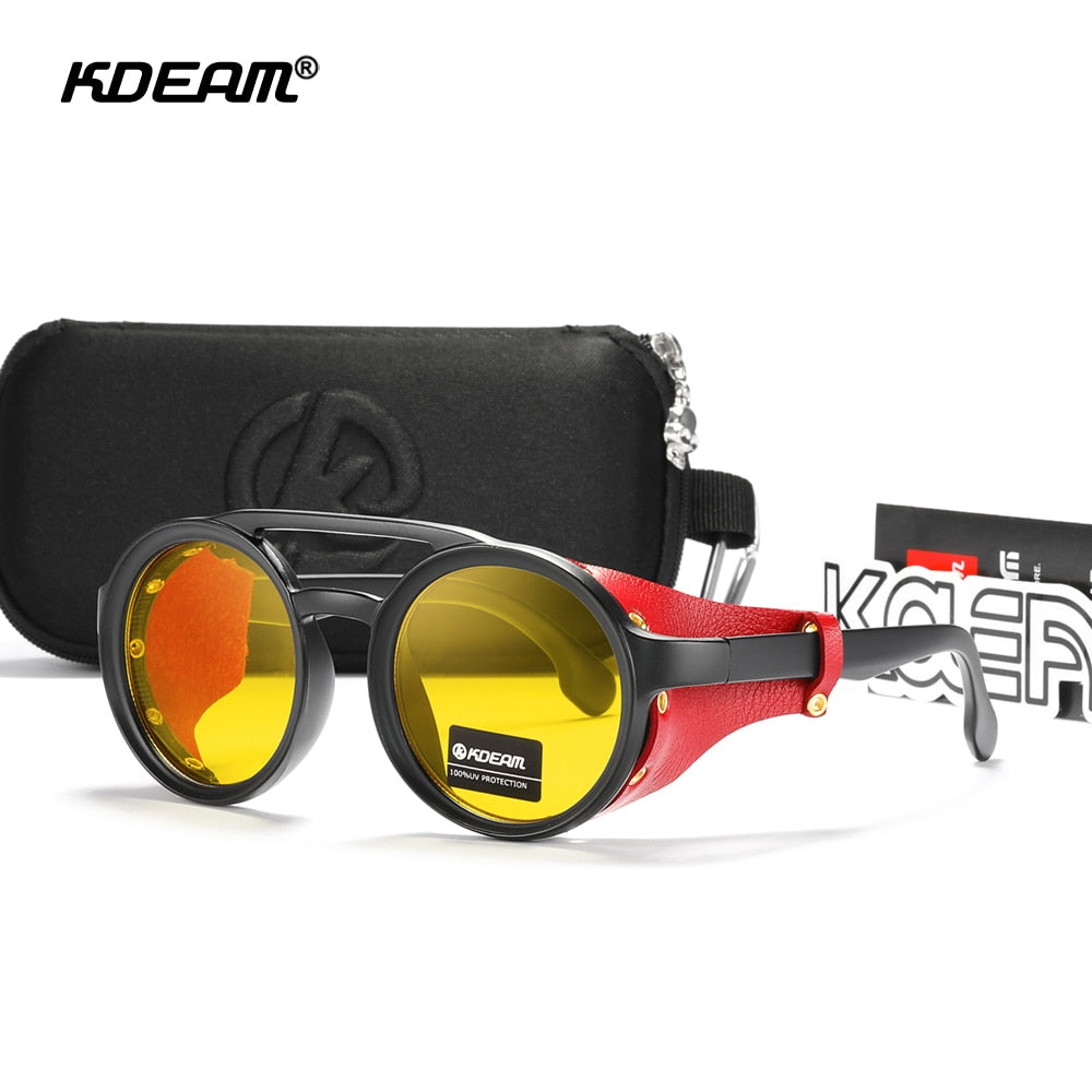 BlackPluss - Vintage Round Sunglasses Men Leather Shield Sun Glasses