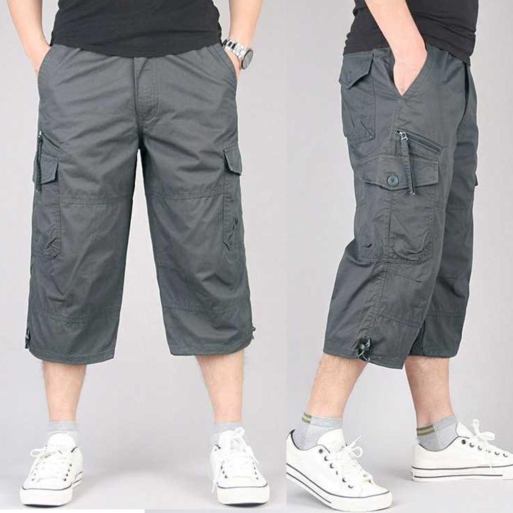 BlackPluss - Summer Men's Casual Cotton Cargo Shorts Overalls Long Length.