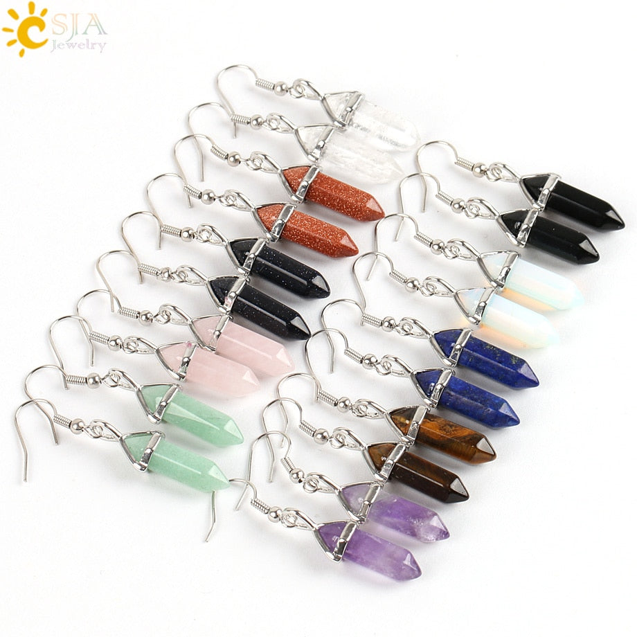BlackPluss - Natural Stone Crystal Earrings Bead Drop Quartz Earring.