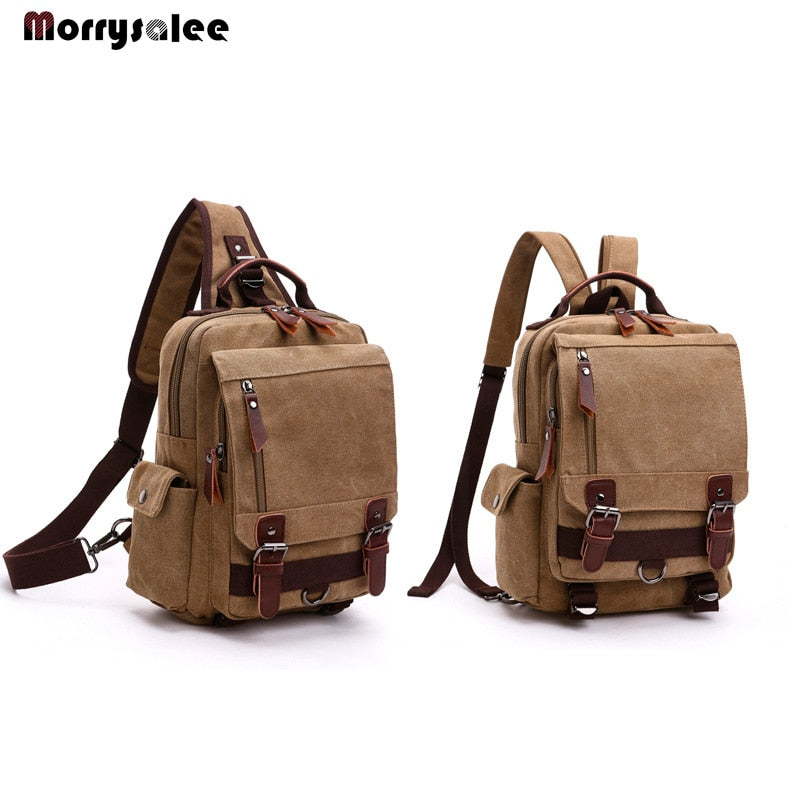 Black Pluss - Canvas Bag Men Bag Retro Shoulder Solid Color Zipper.