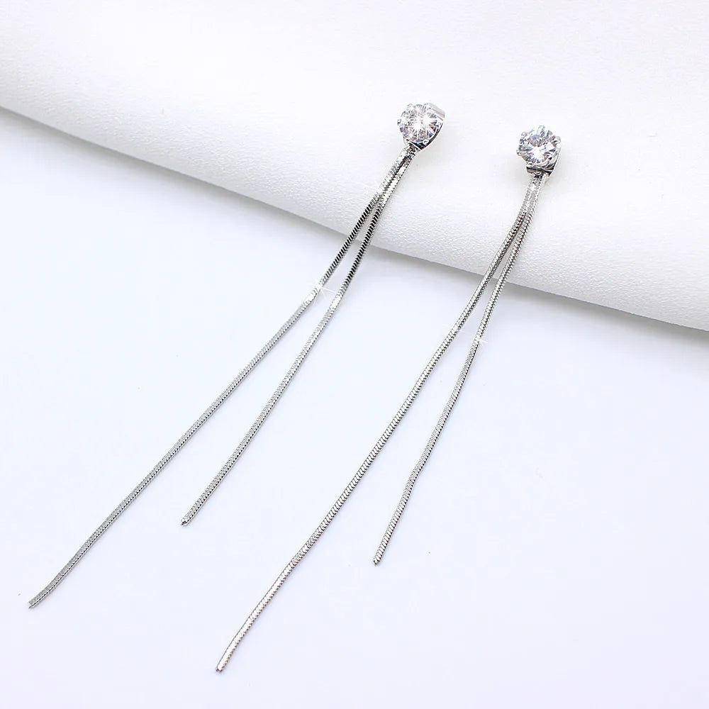 BlackPluss - Gold Color Long Crystal Tassel Dangle Earrings for Women