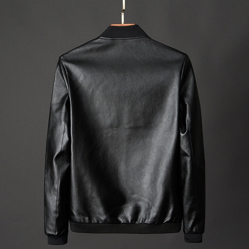 BlackPluss - Leather Jacket Bomber Motorcycle Jacket Men Biker PU Baseball Jacket.
