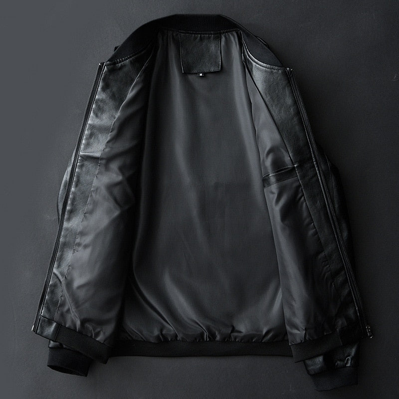 BlackPluss - Leather Jacket Bomber Motorcycle Jacket Men Biker PU Baseball Jacket.