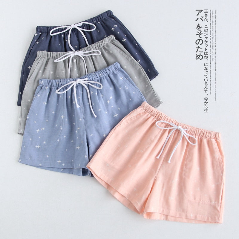 BlackPluss - Cotton gauze shorts Japanese style simple elastic waist.
