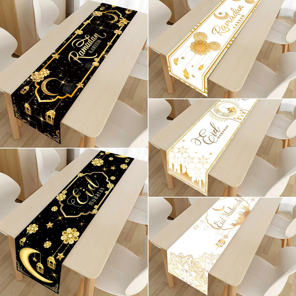 BlackPluss - Ramadan Decoration Table Runner EID Mubarak Decor 2024 For Home Tablecloth Ramadan Kareem Islamic Muslim Party Eid Al-Fitr Gifts